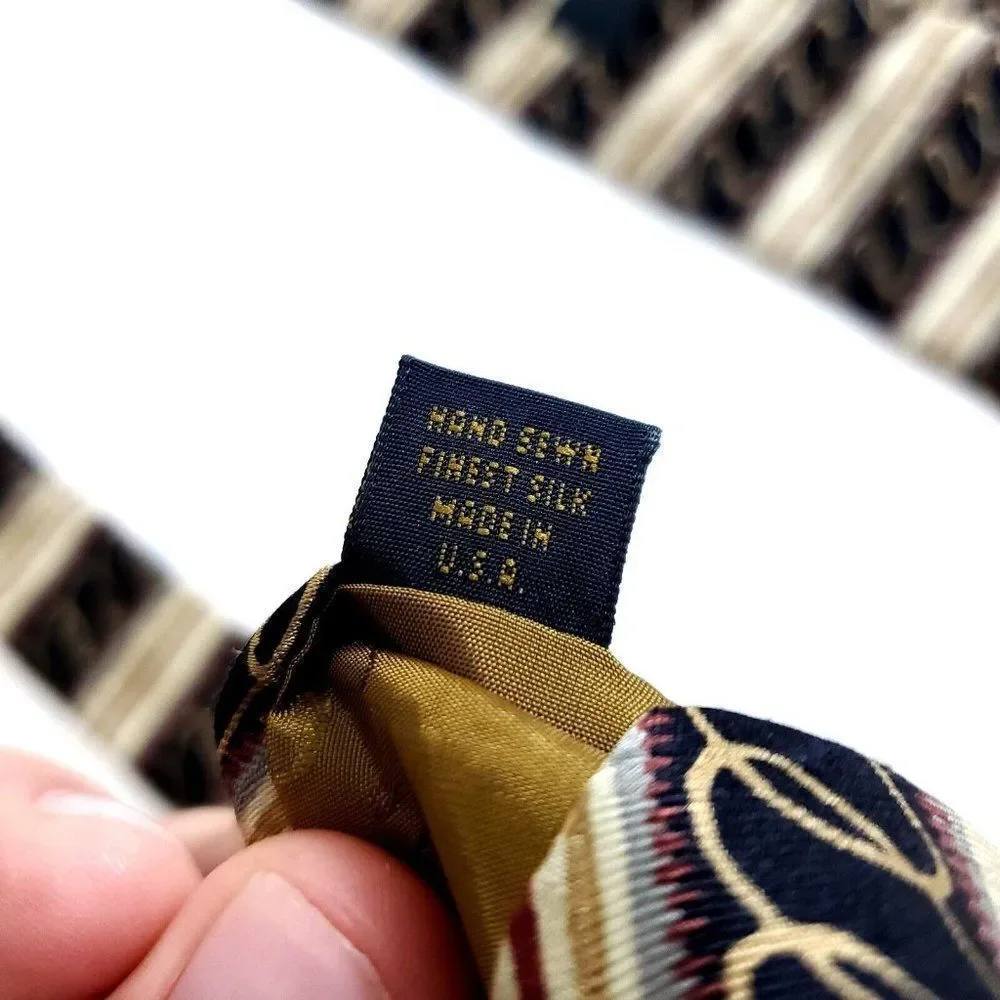 Robert Talbott Studio Brown Tan‎ Abstract Print Wide Silk Tie